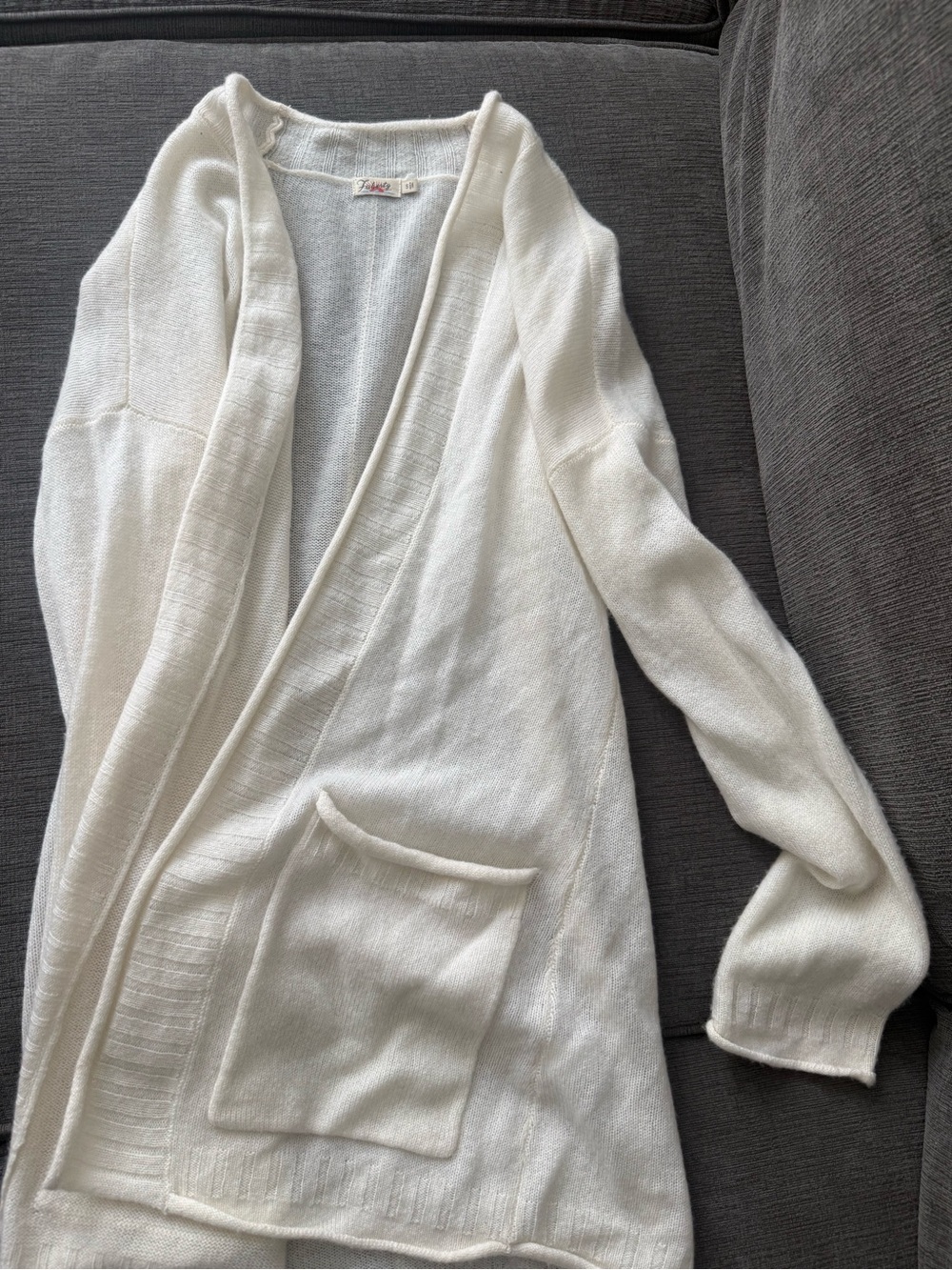 Faherty Cashmere Lightweight White Open-Front Women’s Cardigan Sweater